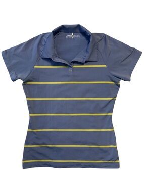 Nike Golf Dri-Fit Womens Blue Yellow Striped Performance Polo Shirt Size Small